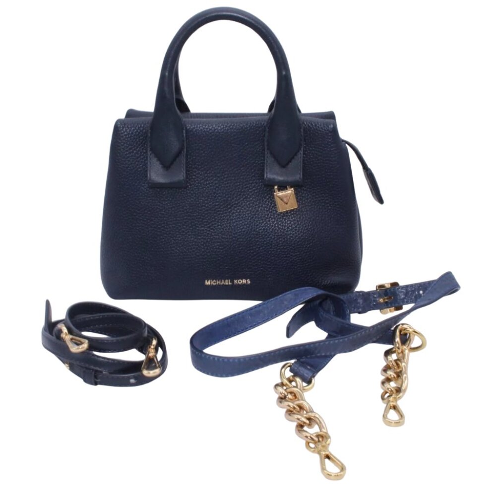 Michael Kors SATCHEL Shoulder Bag Purse Logo Admiral Blue Leather Gold